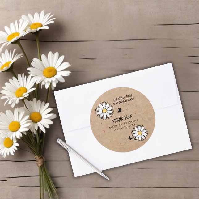Dainty Daisy Minimalist Craft Baby Shower Classic Round Sticker (Creator Uploaded)