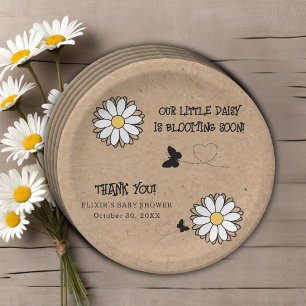 Dainty Daisy Minimalist Craft Baby Shower Paper Plate