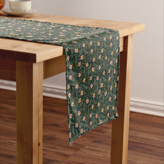 Dainty Ditsy Watercolor Floral Dark Green Pattern Short Table Runner
