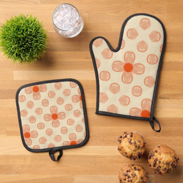 Dainty Dot Florals Oven Mitt & Pot Holder Set (Top Down)
