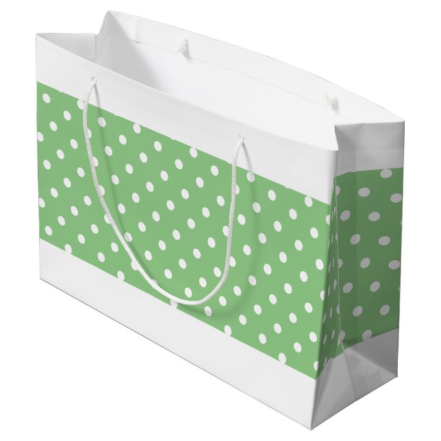 Dainty Dots On Sage Green White Border Stripes Large Gift Bag (Back Angled)