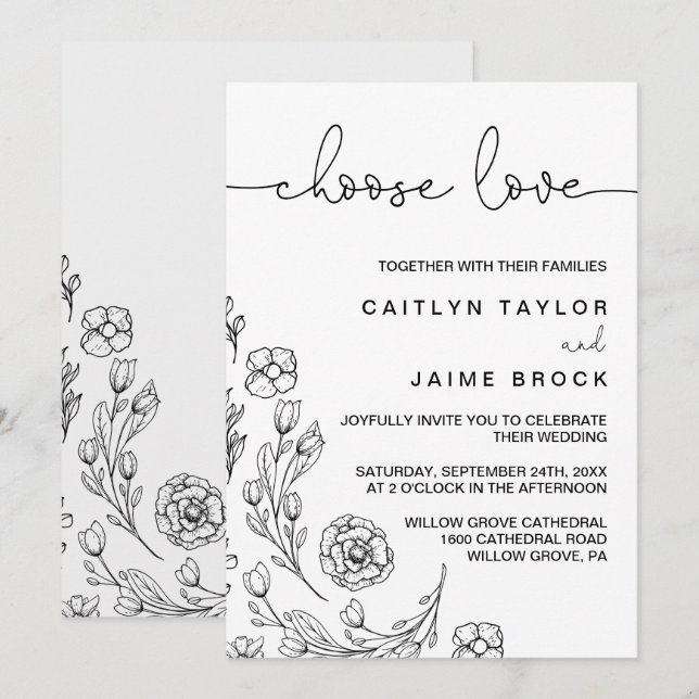 Dainty Elegance Choose Love Wedding Invitation (Front/Back)