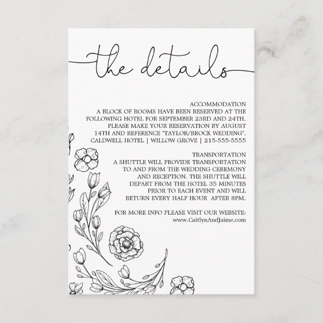 Dainty Elegance Wedding Details Insert Card (Front)
