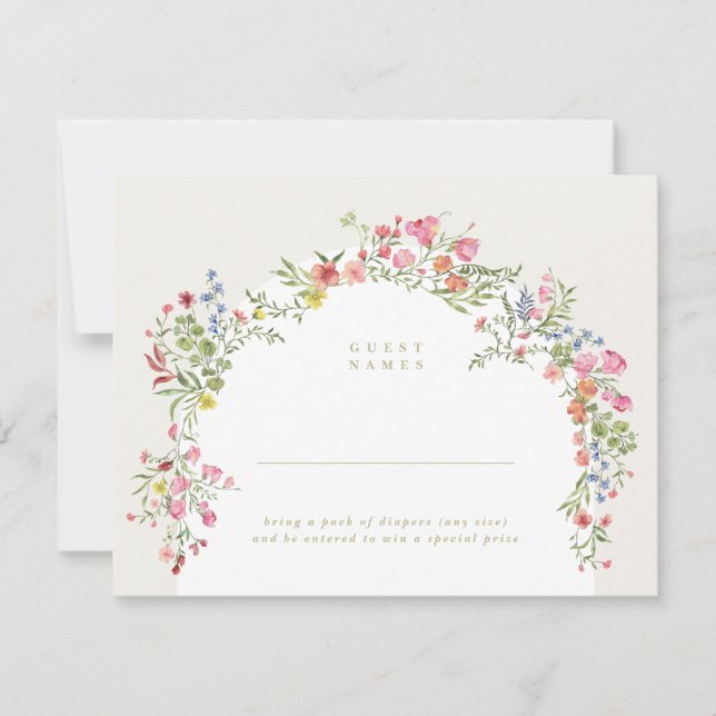 dainty floral arch baby shower diaper raffle card (Front)
