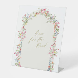 dainty floral arch one for the road wedding pedestal sign