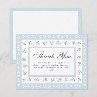 Dainty Floral Border Baby Boy Thank You Card