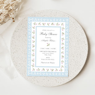 Dainty Floral Border Baby Shower Invitation