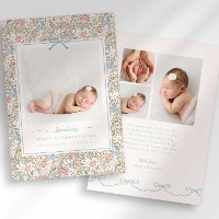 Dainty Floral Bow Photo Birth Announcement
