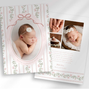 Dainty Floral Bow Photo Birth Announcement