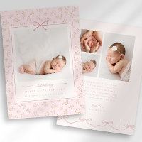Dainty Floral Bow Photo Birth Announcement