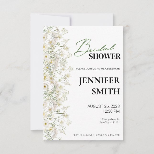 Dainty Floral Bridal Shower Invitation - Left Trim (Front)