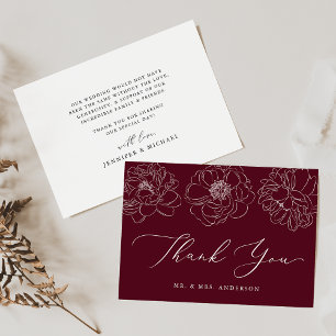 Dainty Floral Burgundy Wedding Thank You Card