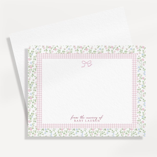 Dainty Floral Gingham Nursery Note Card (Creator Uploaded)