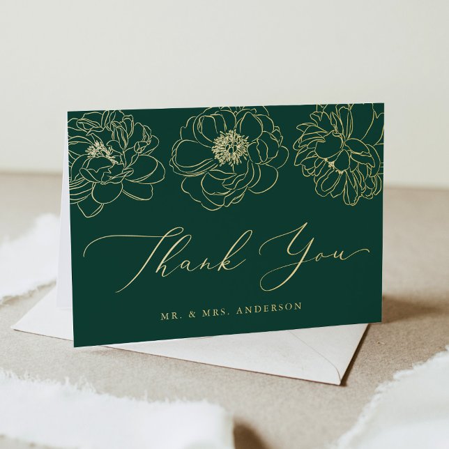 Dainty Floral Green and Gold Wedding Thank You Foil Greeting Card (Creator Uploaded)