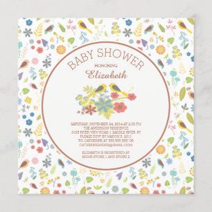 Dainty Floral Love Bird Baby Shower Invitations