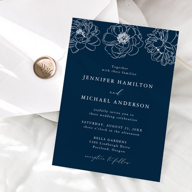 Dainty Floral Navy Wedding Invitation (Creator Uploaded)
