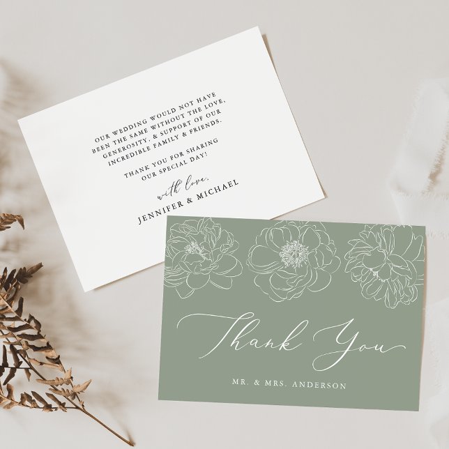 Dainty Floral Sage Green Wedding Thank You Card (Creator Uploaded)