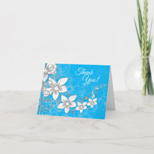 Dainty Floral Scroll on Blue Thank You Card