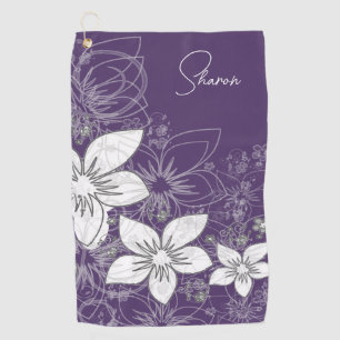 Dainty Floral Scroll on Plum  Golf Towel