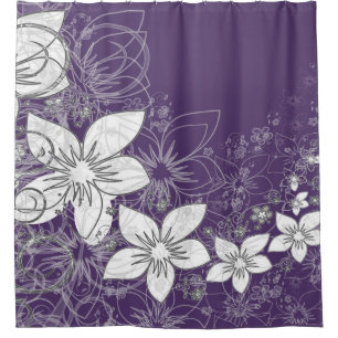 Dainty Floral Scroll on Plum  Shower Curtain