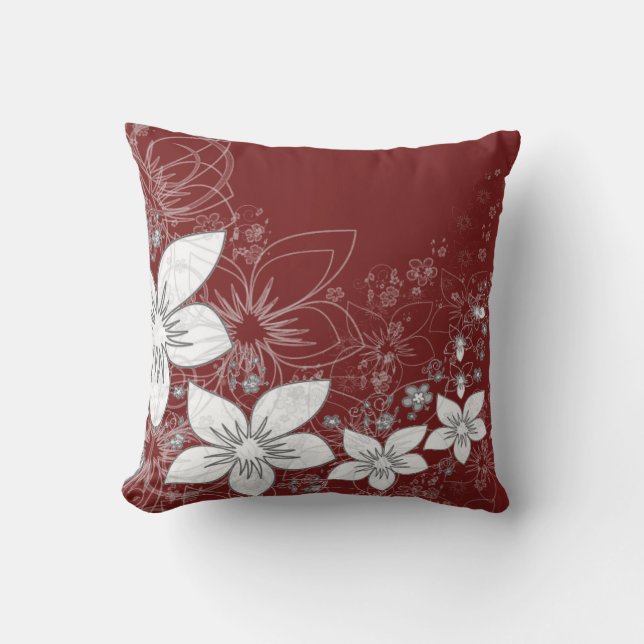 Dainty Floral Scroll on Red Cushion (Front)