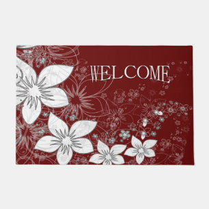 Dainty Floral Scroll on Red Doormat