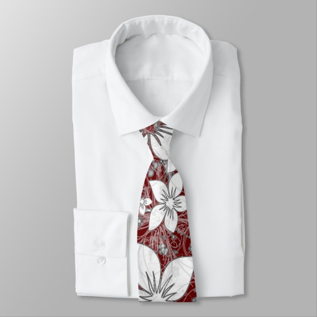 Dainty Floral Scroll on Red Tie (Tied)