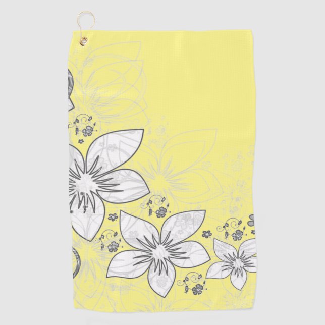 Dainty Floral Scroll on Yellow Golf Towel (Front)