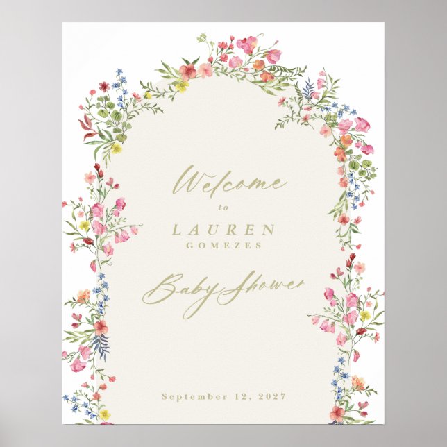 dainty floral spring baby shower welcome sign (Front)