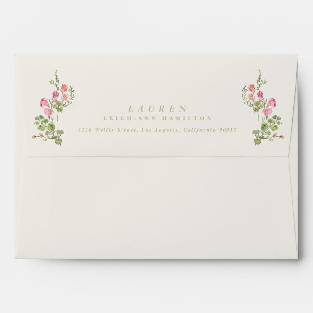 dainty floral spring garden wedding bridal shower envelope (Back (Top Flap))