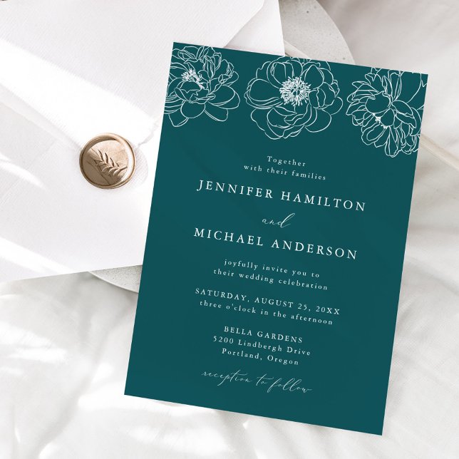 Dainty Floral Teal Wedding Invitation (Creator Uploaded)