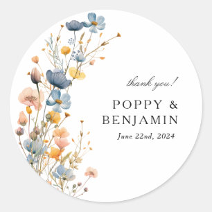 Dainty Floral Wildflower Wreath Wedding Classic Round Sticker