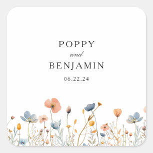 Dainty Floral Wildflower Wreath Wedding Square Sticker