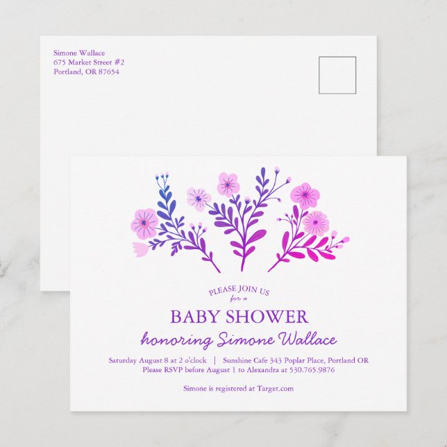 Dainty Florals Elegant Chic CUSTOM BABY SHOWER Invitation Postcard (Front/Back)