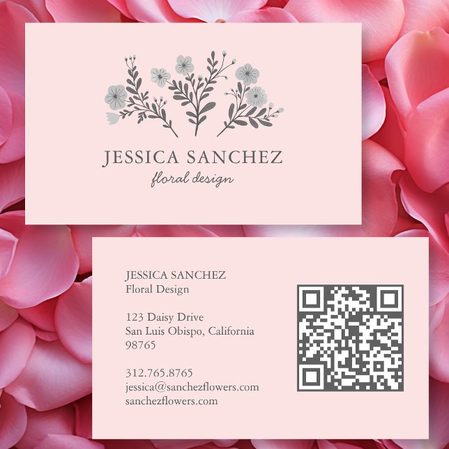 Dainty Florals Elegant Chic Modern Minimal QR Code Business Card (Dainty Florals Elegant Chic Modern Minimal QR Code Florist Business Card
)