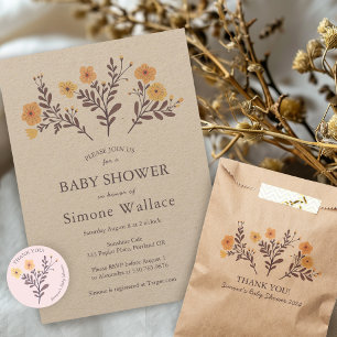 Dainty Florals Elegant Kraft CUSTOM BABY SHOWER Invitation