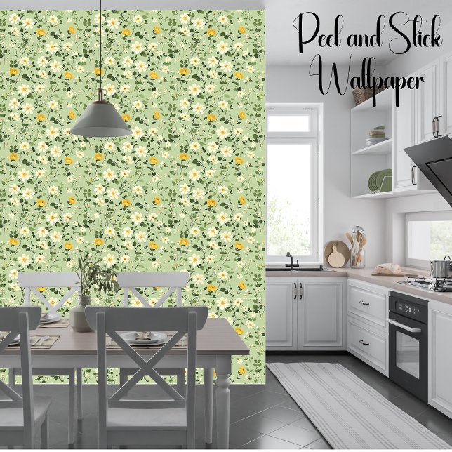 Dainty Flowers White Yellow Meadow Peel And Stick Wallpaper (Creator Uploaded)