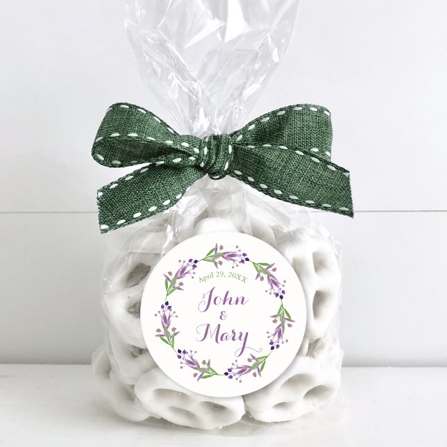 Dainty Foliage Watercolor Wreath Wedding Classic Round Sticker (Creator Uploaded)