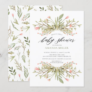 Dainty Girls Pink Floral & Greenery Baby Shower Invitation