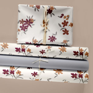 Dainty Gold Maroon Floral Decoupage Gift Wrapping Paper Sheet