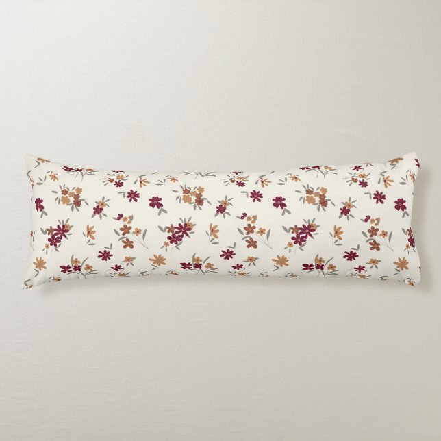 Dainty Gold Maroon Floral Pattern Body Cushion (Front)