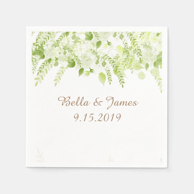 Dainty Green Floral Spring Wedding Napkins (Front)