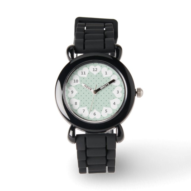 Dainty Green Polka Dots Pattern on a Lighter Green Watch (Front)