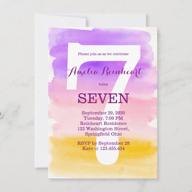 Dainty Kid's Birthday Party Watercolor Effect Invitation (Front)