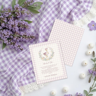 Dainty Lavender Gingham Goose Baby Shower LPM26 Thank You Card