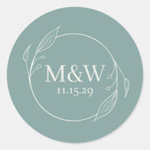 Dainty Leaves Initials Classic Round Sticker
