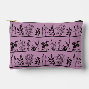Dainty Meadow Minimal Black Botanical Silhouette Accessory Pouch