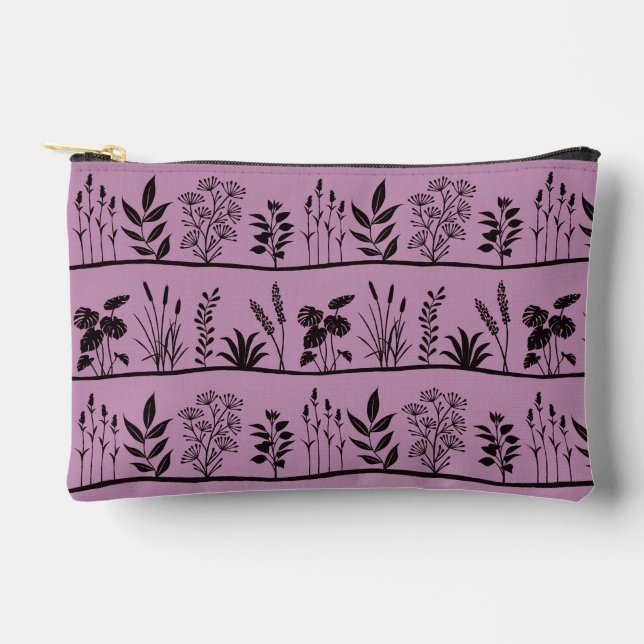 Dainty Meadow Minimal Black Botanical Silhouette Accessory Pouch (Front)
