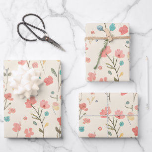 Dainty Meadow Wildflower & Pastel Sprig Wrapping Paper Sheet