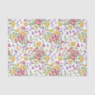 Dainty Pink and Yellow Flowers on White Decoupage Tissue Paper